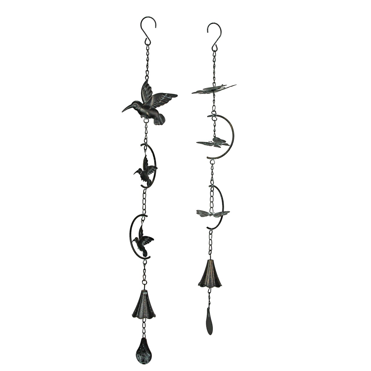 Set of 2 Metal Rustic Hummingbird & Butterfly Wind Chimes Outdoor Home Garden